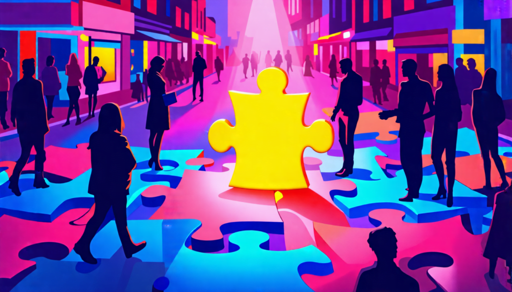 A colorful jigsaw puzzle with one unique, vibrant piece standing out from the rest. The standout piece is glowing or has a spotlight on it, symbolizing a u