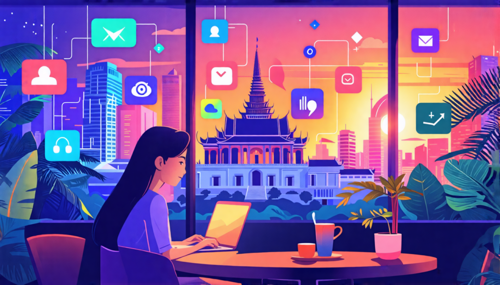 Here's a DALL-E prompt for an image related to the article title Freelancing in Vietnam: Emerging Opportunities: A vibrant digital illustration showing a