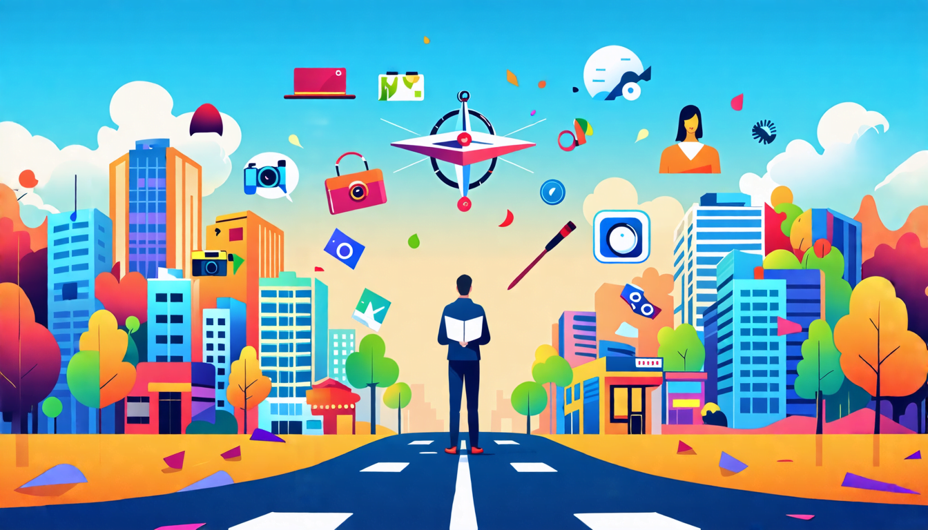 A digital illustration showing a person confidently standing at a crossroads, with multiple career paths stretching out before them. On one side, tradition