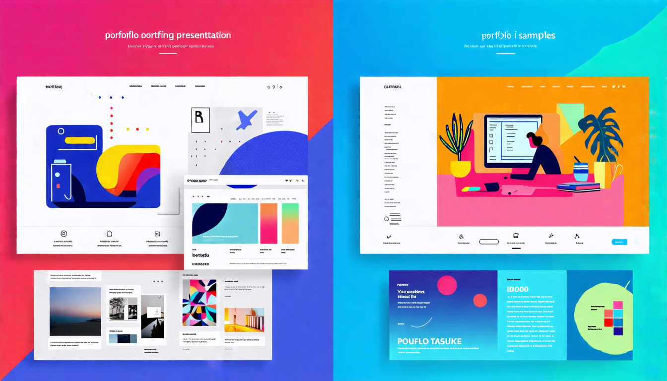 A split-screen image showing two distinct portfolio presentations side-by-side. On the left, a sleek, modern portfolio with minimalist design and tech-focu