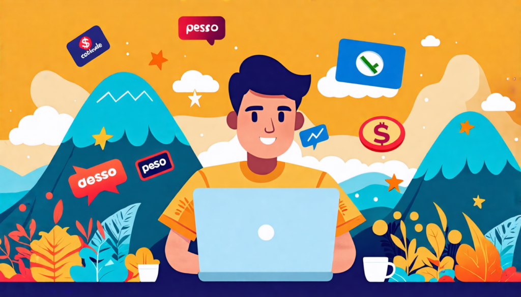 A digital illustration showcasing a Filipino freelancer working on a laptop, surrounded by floating logos of popular freelancing platforms. The background