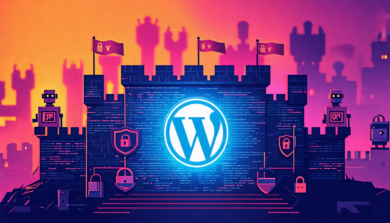 Here's a DALL-E prompt for an image related to WordPress Security Best Practices: A digital fortress surrounding a WordPress logo, with multiple layers of